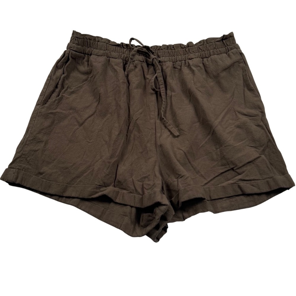 Natural Life Shorts Womens XL Brown Cotton Elastic Waist Drawstring Pocket Boho